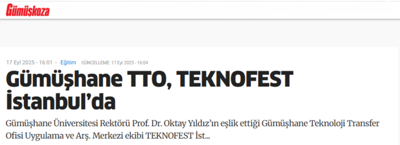 “Gümüşhane-TTO olarak Gümüşkoza Haber’de TEKNOFEST İstanbul yolculuğumuzla yer aldık.”