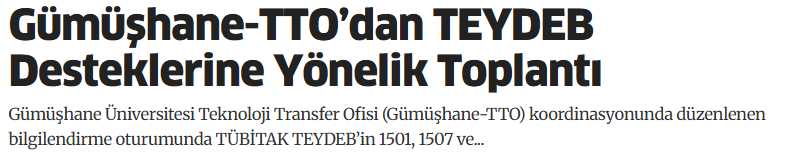 “Gümüşhane-TTO olarak Gümüşkoza Haber’de TEYDEB Desteklerine yönelik etkinliği ile yer aldık.”
